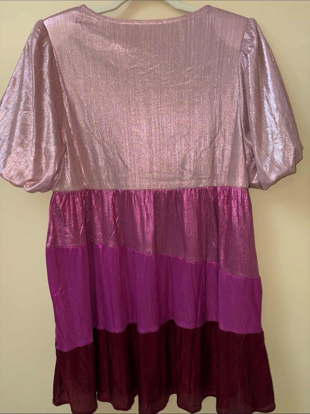 Love Riche Shimmery Light Pink, Bright Pink & Deep Magenta Tiered Dress - Picture 3 of 3